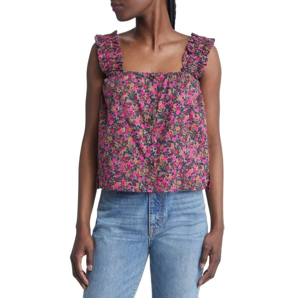The Mason Jar Top Size XL Floral Button Front Sleeveless Pink Multi Boho